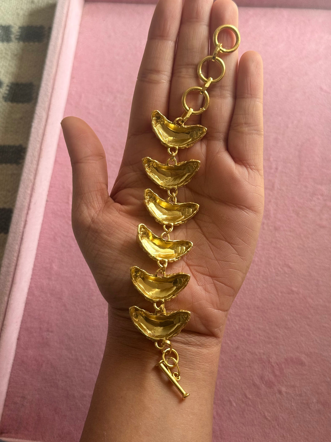 Handmade Statement Brass Bracelet | Gold Polish Toggle Clasp 7 Inch Jewelry