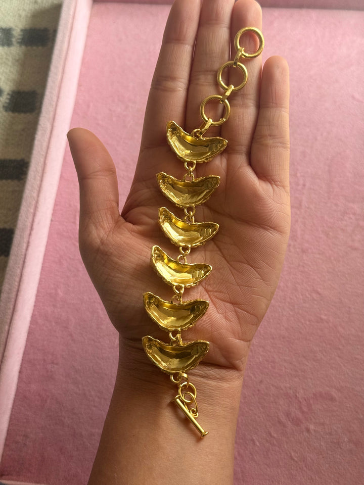 Handmade Statement Brass Bracelet | Gold Polish Toggle Clasp 7 Inch Jewelry