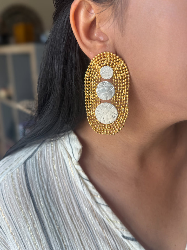 Handmade Statement Brass Earrings | SHIVKA | 7x4 cm | 34g Pair | Push Back | Bold Gift Jewelry