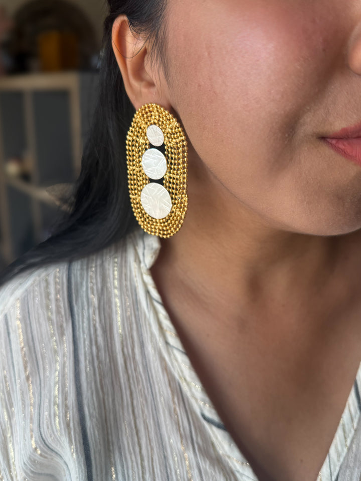 Handmade Statement Brass Earrings | SHIVKA | 7x4 cm | 34g Pair | Push Back | Bold Gift Jewelry
