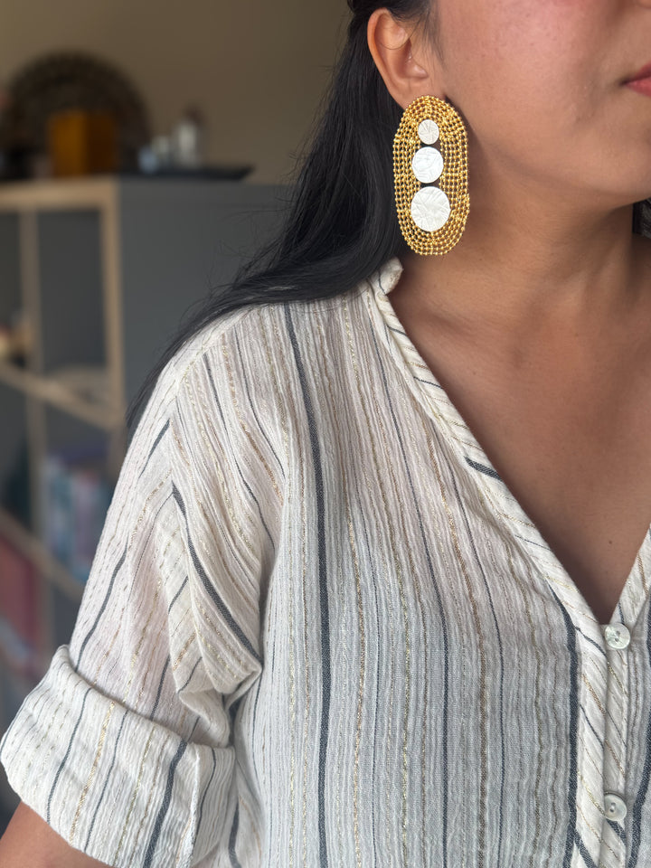 Handmade Statement Brass Earrings | SHIVKA | 7x4 cm | 34g Pair | Push Back | Bold Gift Jewelry