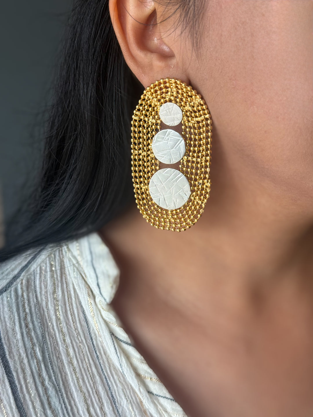 Handmade Statement Brass Earrings | SHIVKA | 7x4 cm | 34g Pair | Push Back | Bold Gift Jewelry