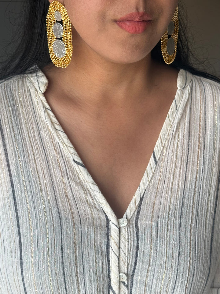 Handmade Statement Brass Earrings | SHIVKA | 7x4 cm | 34g Pair | Push Back | Bold Gift Jewelry