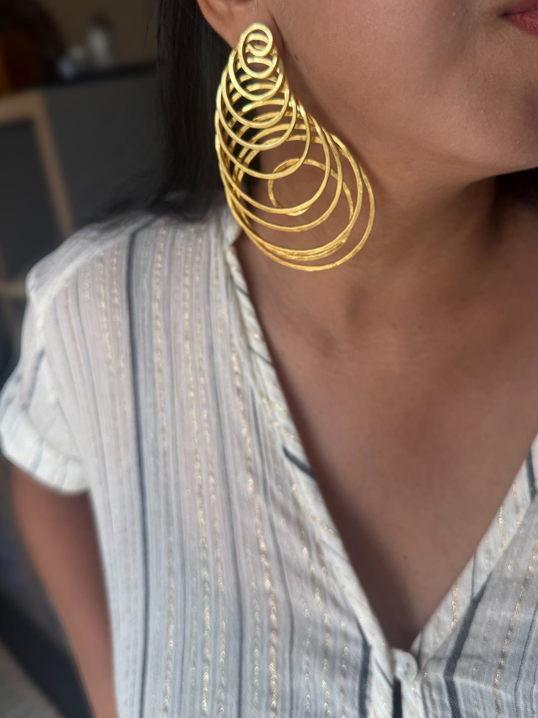 Handmade Designer Spiral Statement Earrings | Brass Push Back Modern Jewelry
