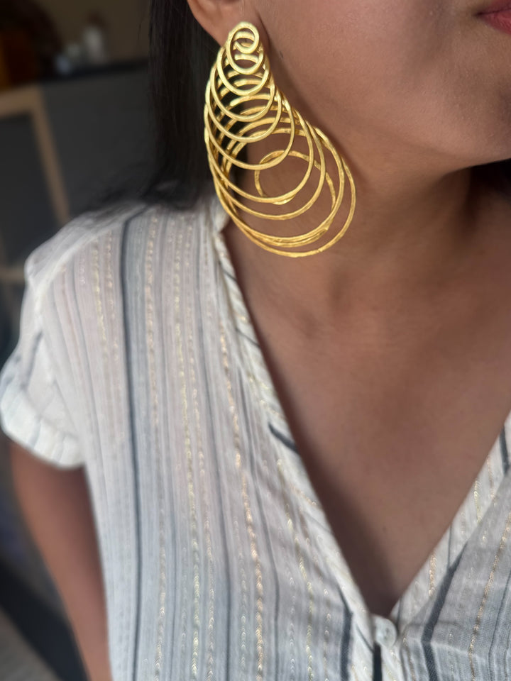 Handmade Designer Spiral Statement Earrings | Brass Push Back Modern Jewelry