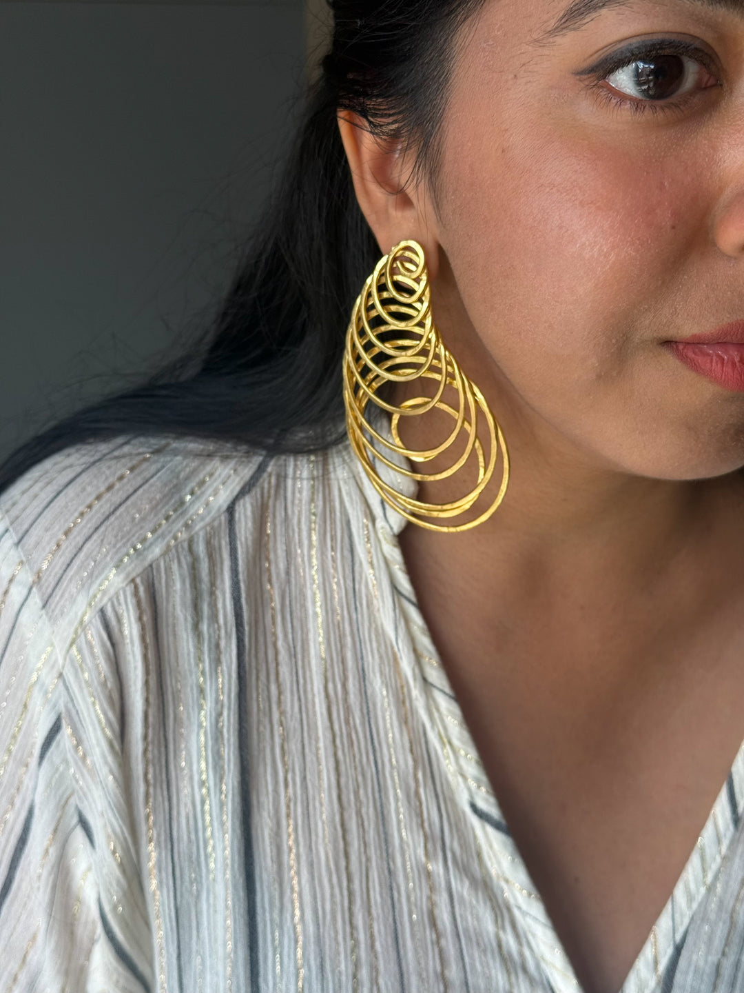 Handmade Designer Spiral Statement Earrings | Brass Push Back Modern Jewelry