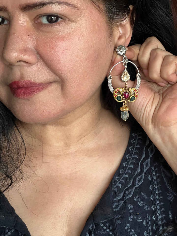 925 Silver Twin Peacock Earrings | SHIVKA