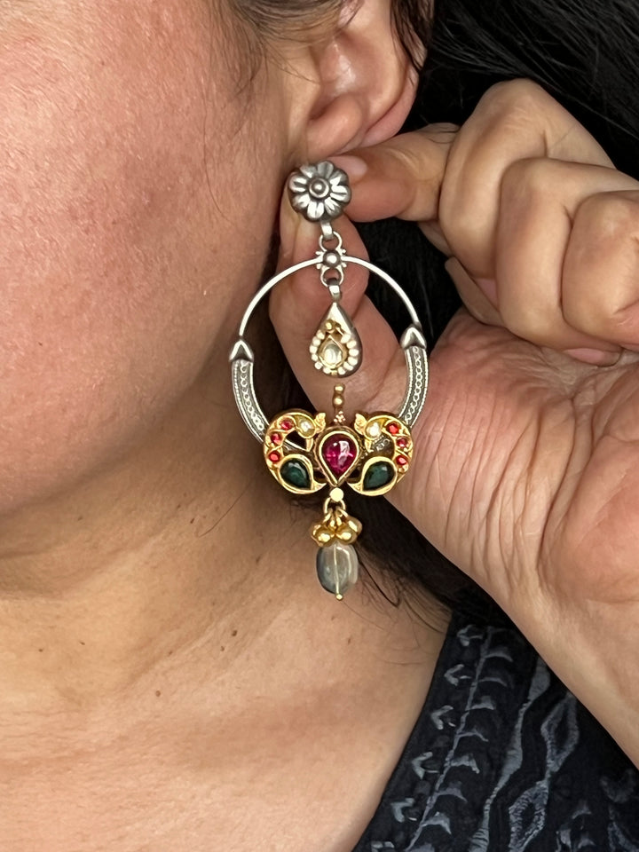 925 Silver Twin Peacock Earrings | SHIVKA