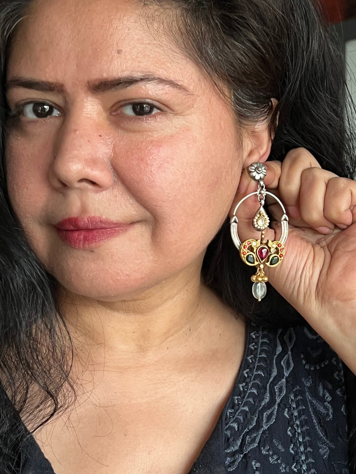 925 Silver Twin Peacock Earrings | SHIVKA