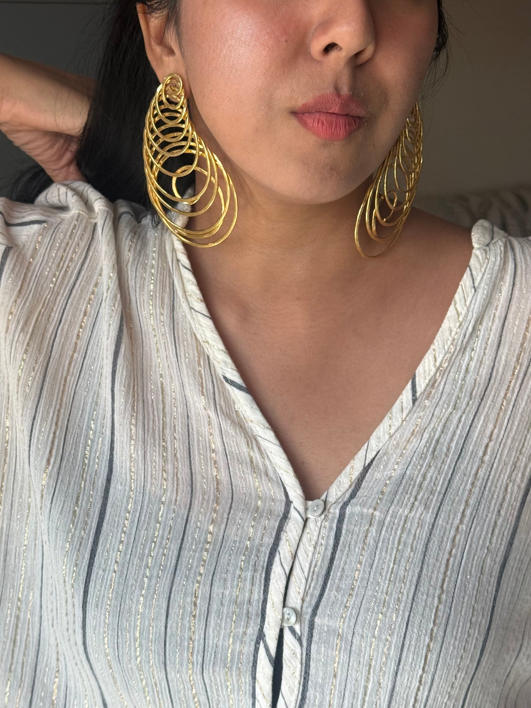Handmade Designer Spiral Statement Earrings | Brass Push Back Modern Jewelry