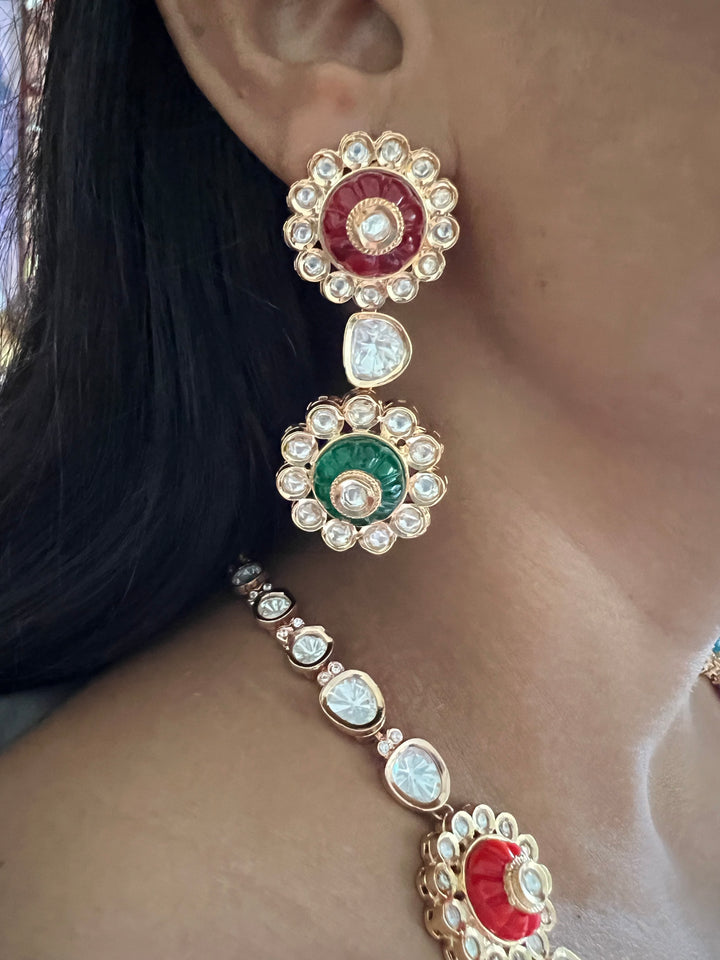 Multicoloured Kundan Necklace with Earrings