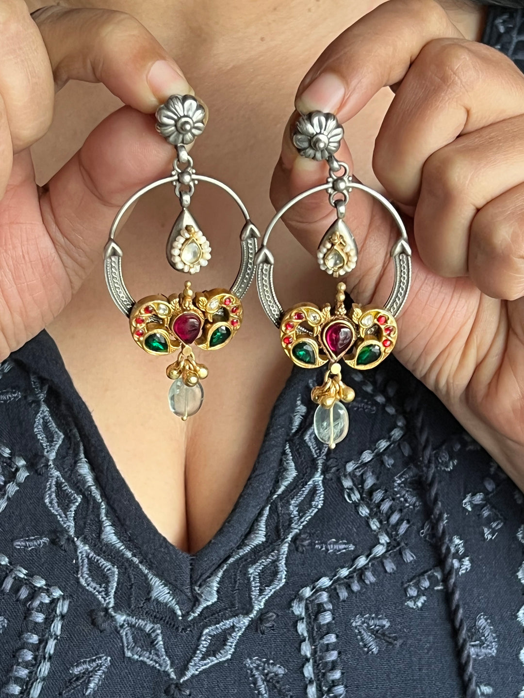 925 Silver Twin Peacock Earrings | SHIVKA