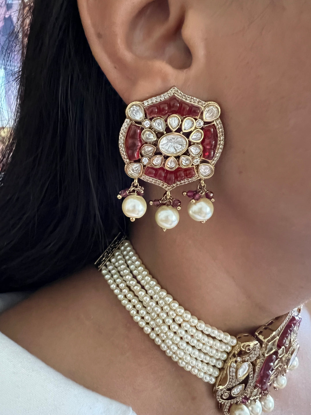 Victorian Pearl and Kundan Choker Necklace with Studs