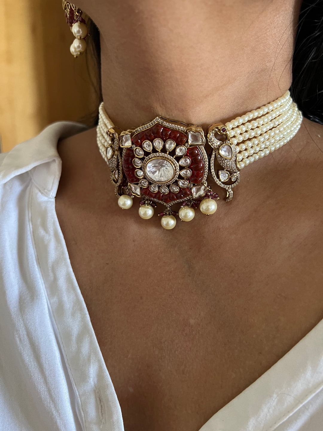 Victorian Pearl and Kundan Choker Necklace with Studs