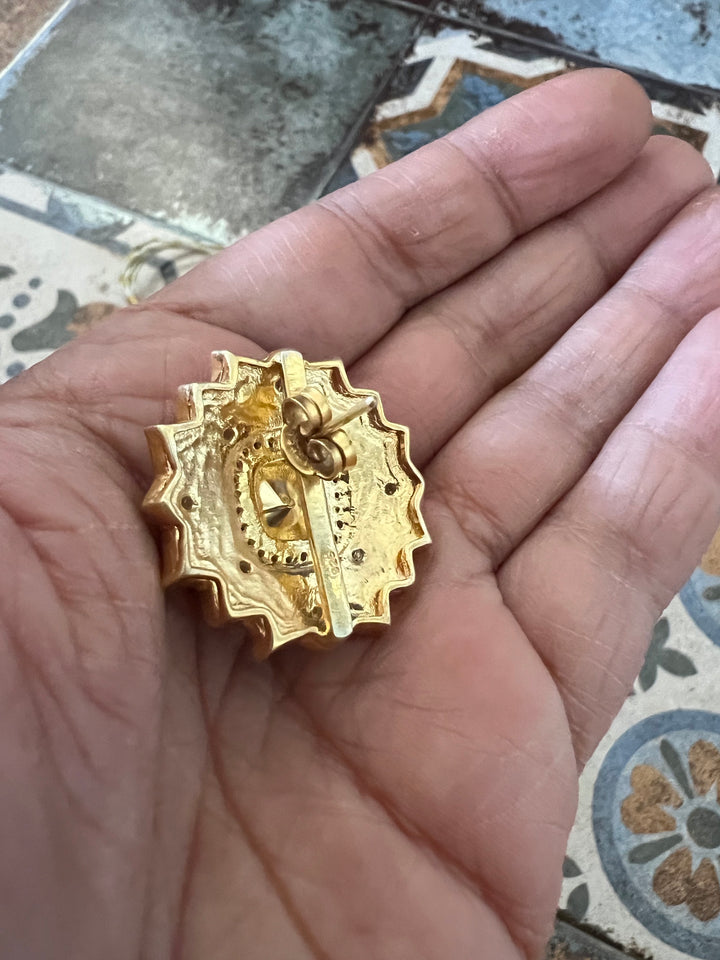 Pure 925 Silver MOP Kundan Choker with Studs