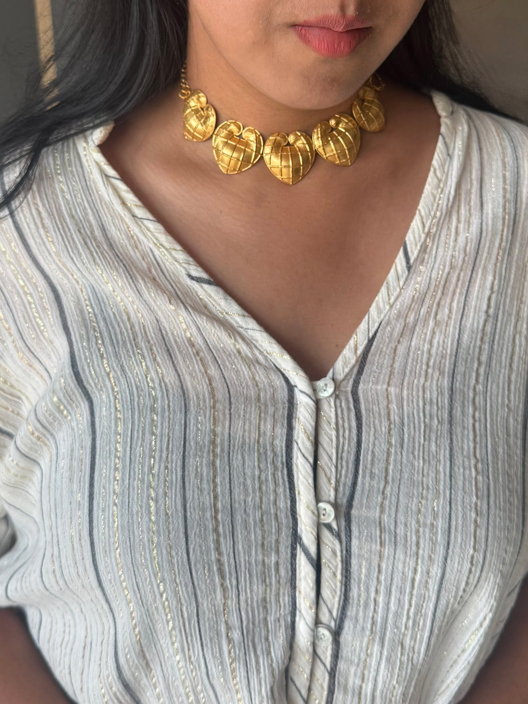 Handmade Heart Statement Choker Necklace | Gold Polish Brass Adjustable Lobster Claw Jewelry