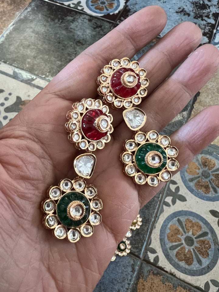 Multicoloured Kundan Necklace with Earrings