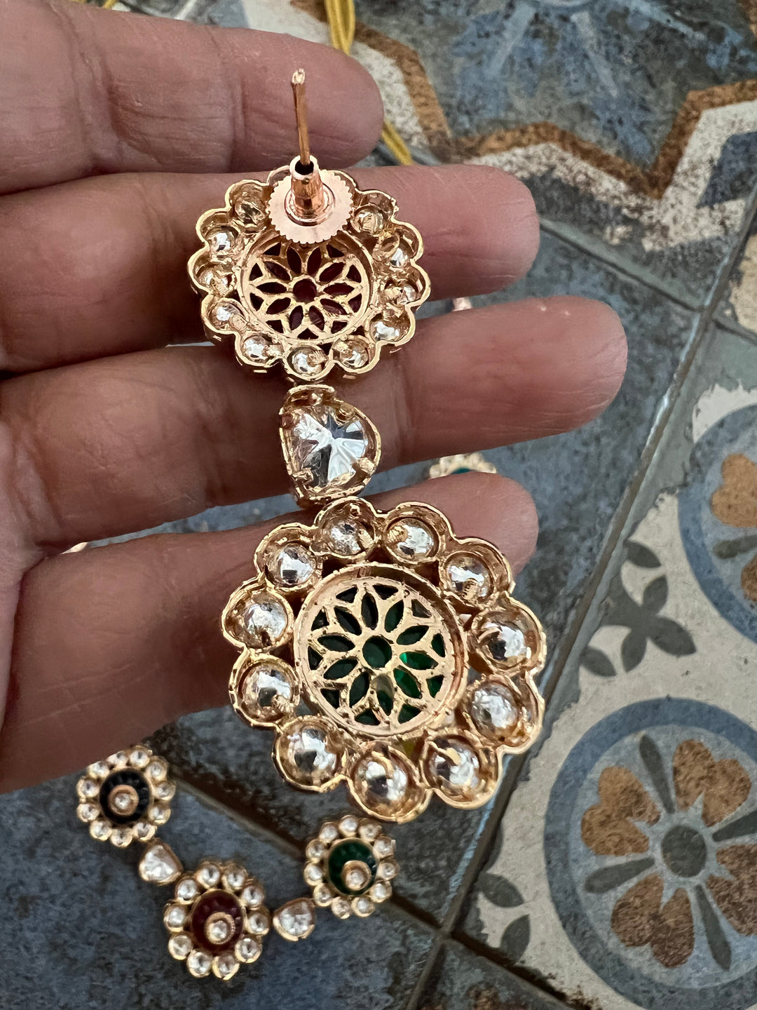 Multicoloured Kundan Necklace with Earrings