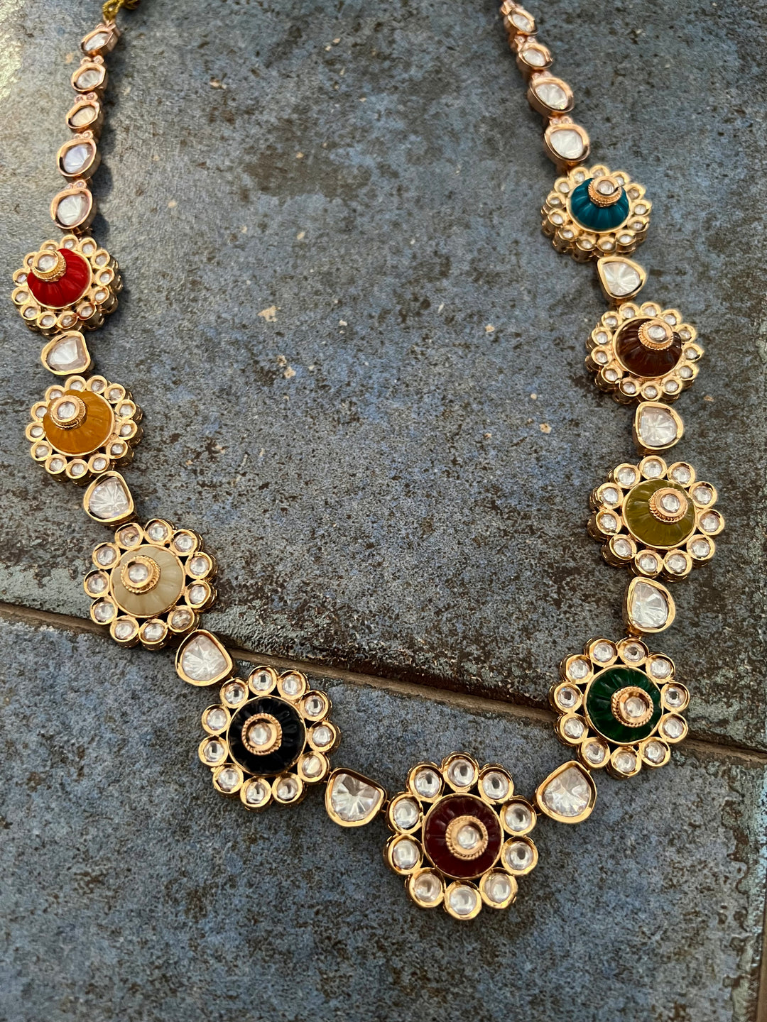 Multicoloured Kundan Necklace with Earrings