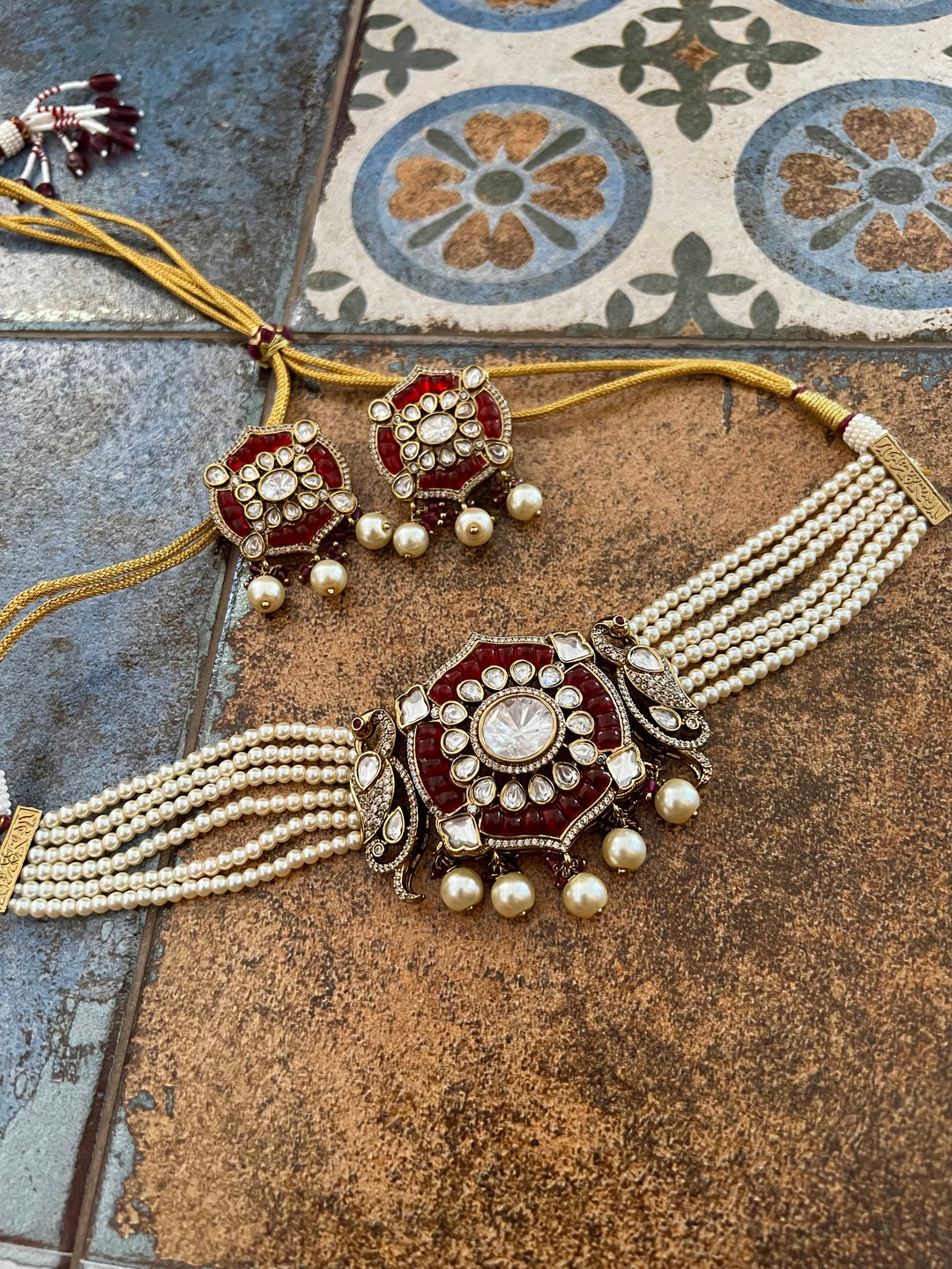 Victorian Pearl and Kundan Choker Necklace with Studs