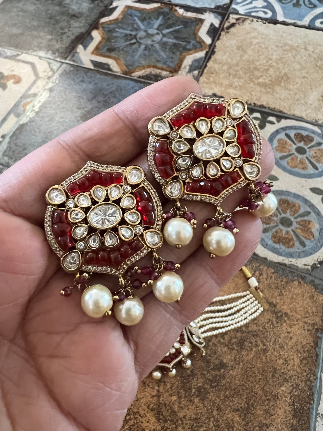 Victorian Pearl and Kundan Choker Necklace with Studs