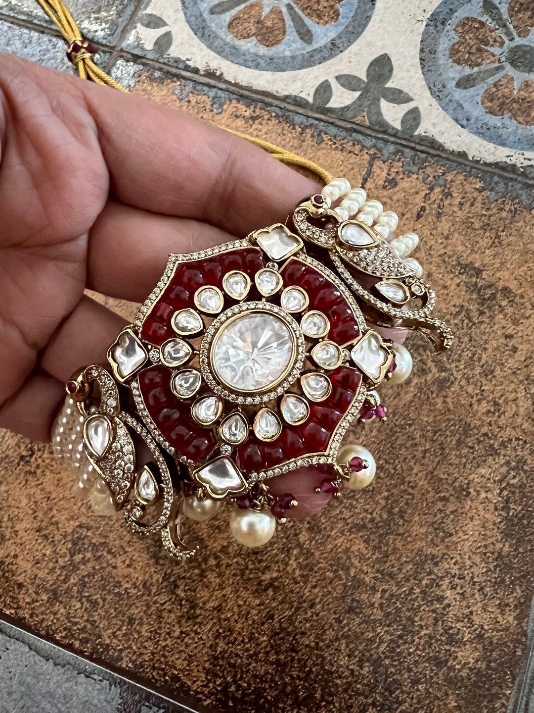 Victorian Pearl and Kundan Choker Necklace with Studs