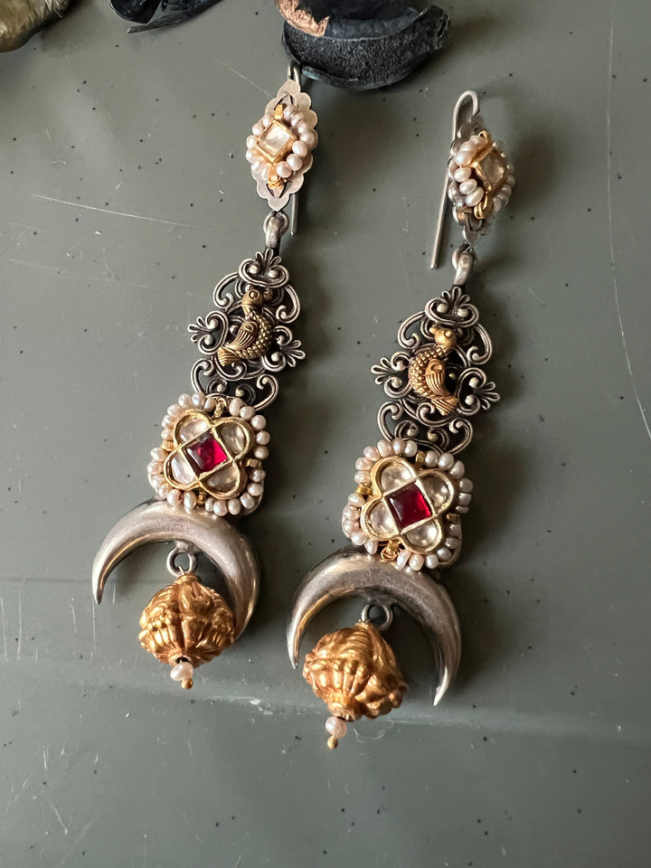 Fusion Kundan Silver Earrings | SHIVKA