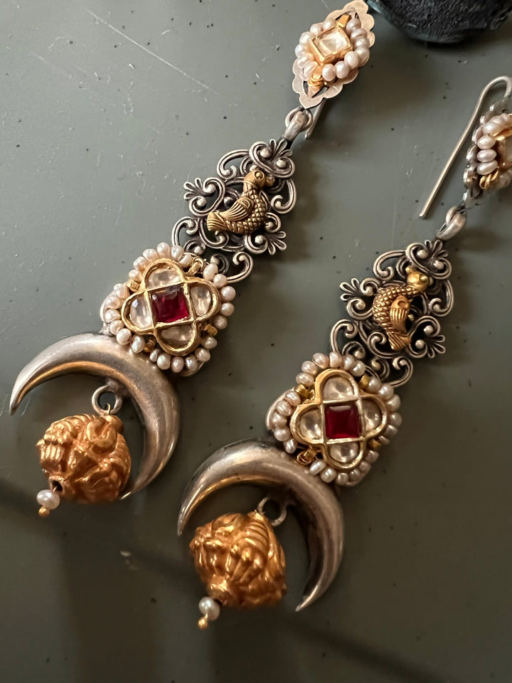 Fusion Kundan Silver Earrings | SHIVKA
