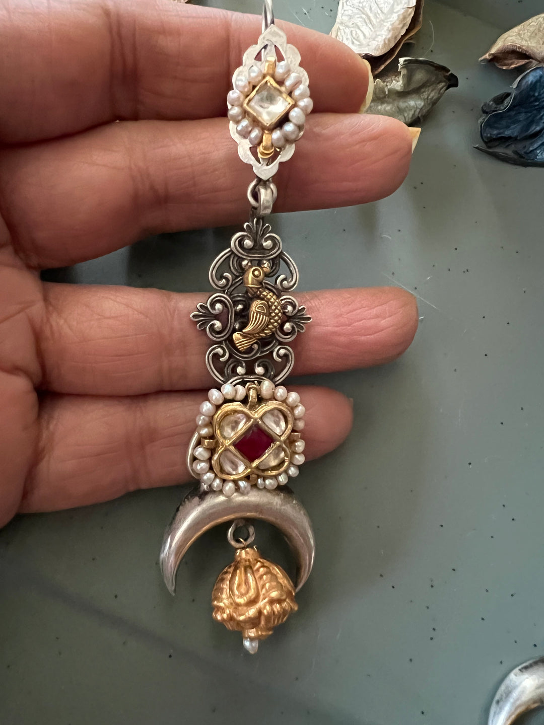 Fusion Kundan Silver Earrings | SHIVKA