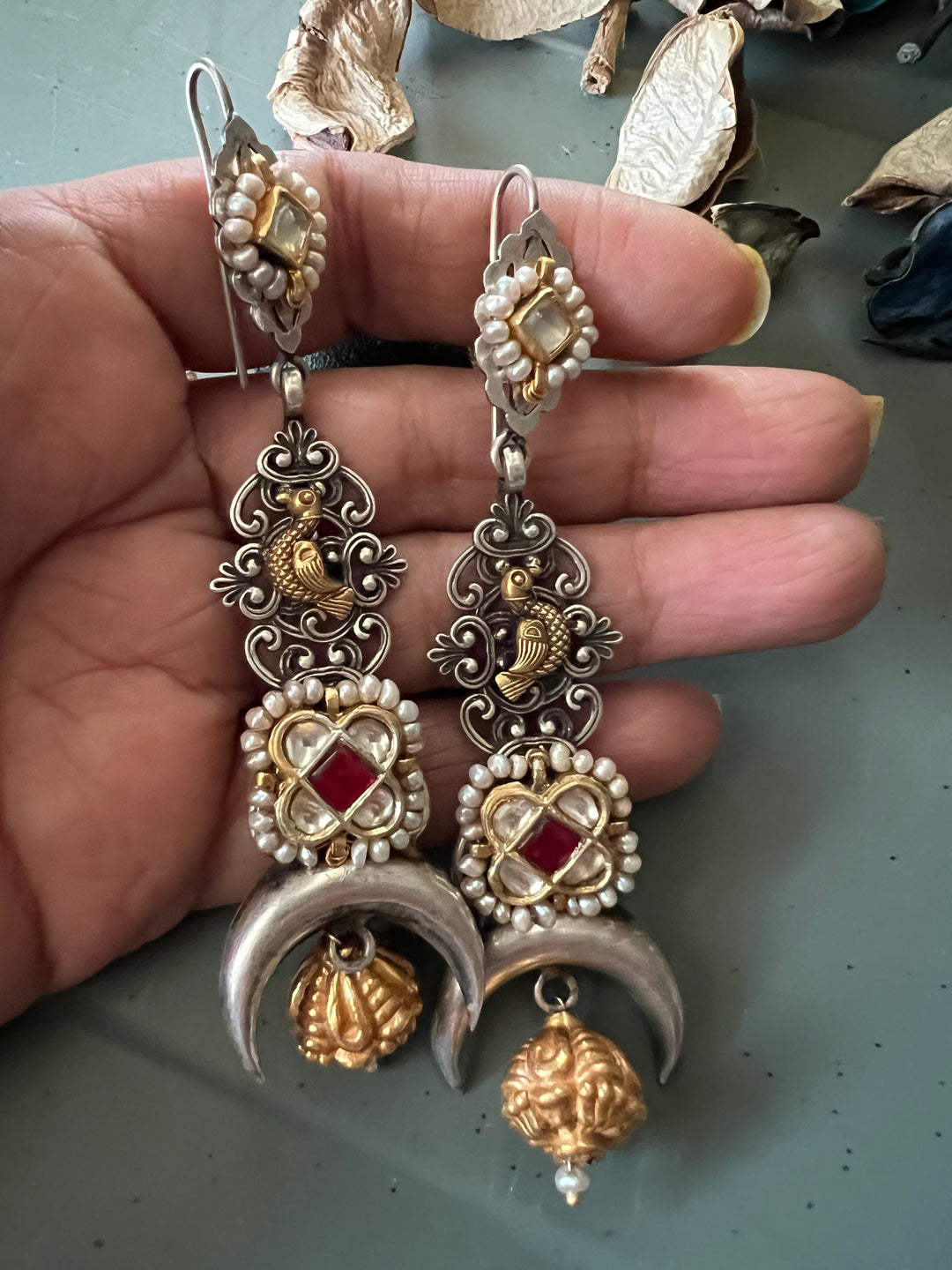 Fusion Kundan Silver Earrings | SHIVKA