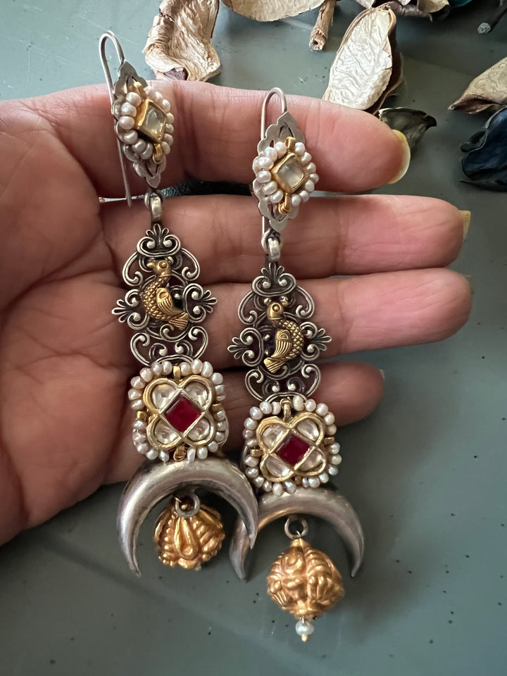 Fusion Kundan Silver Earrings | SHIVKA