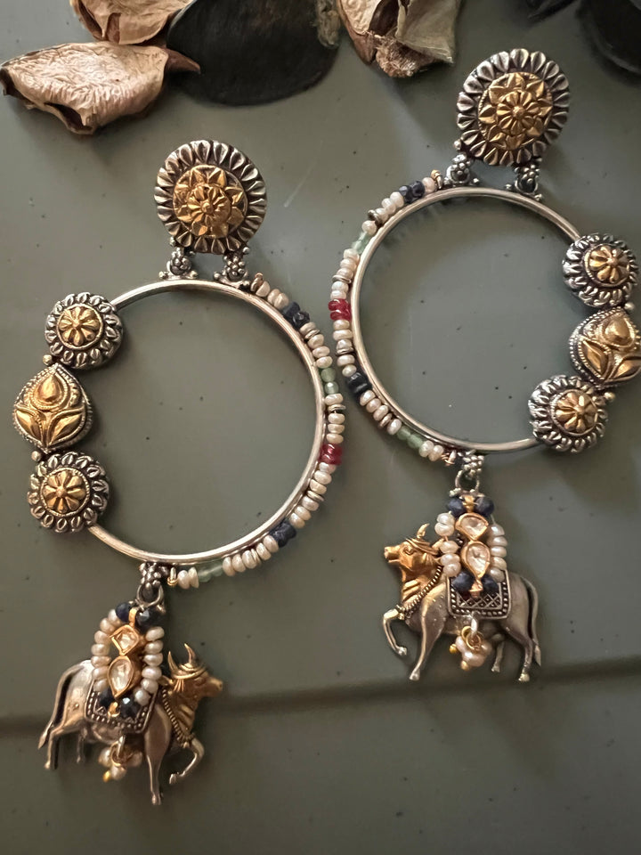 Fusion Kundan Silver Earrings | SHIVKA