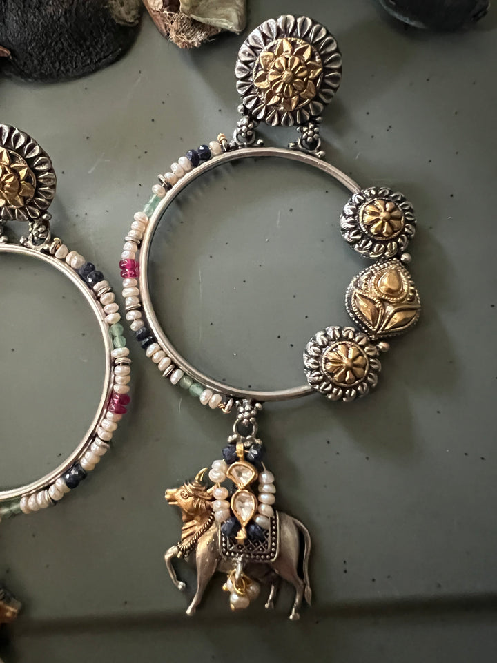 Fusion Kundan Silver Earrings | SHIVKA