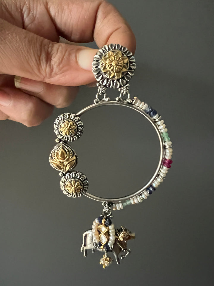 Fusion Kundan Silver Earrings | SHIVKA