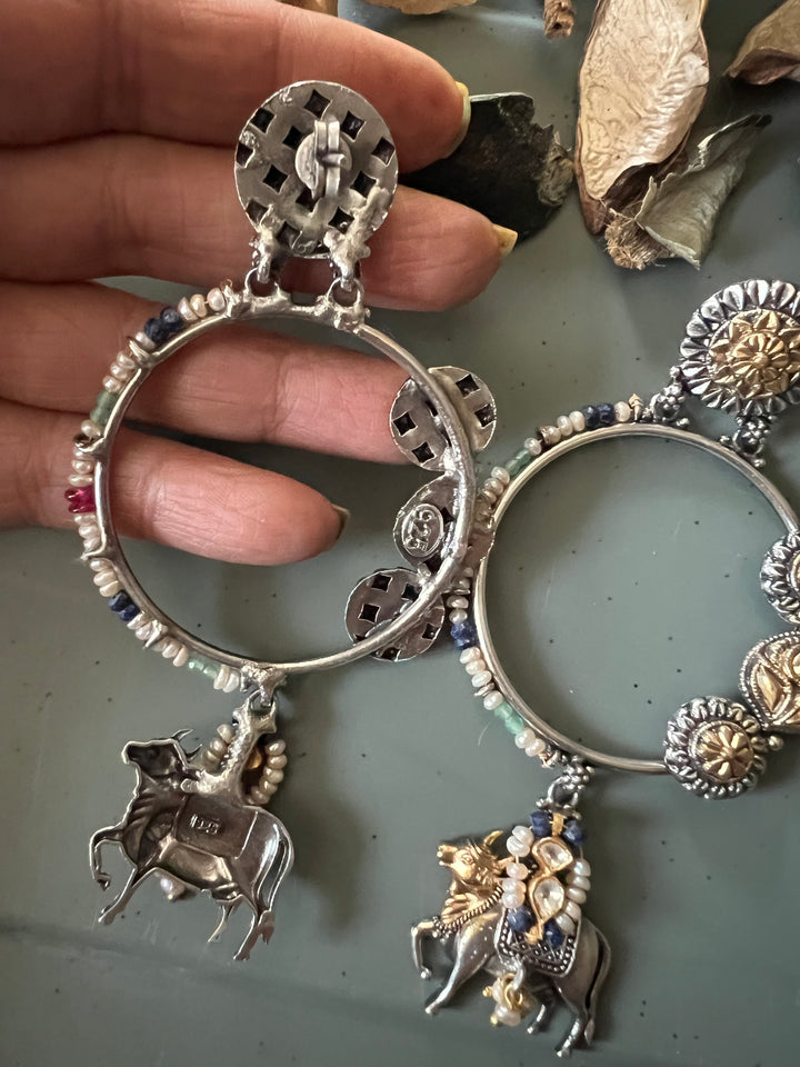 Fusion Kundan Silver Earrings | SHIVKA