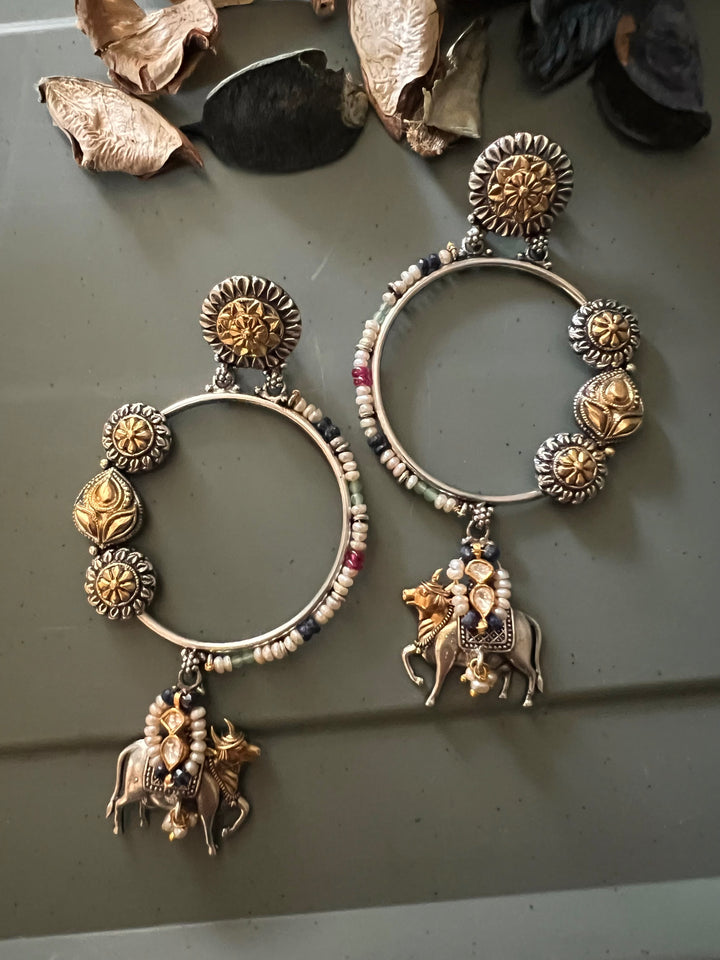 Fusion Kundan Silver Earrings | SHIVKA