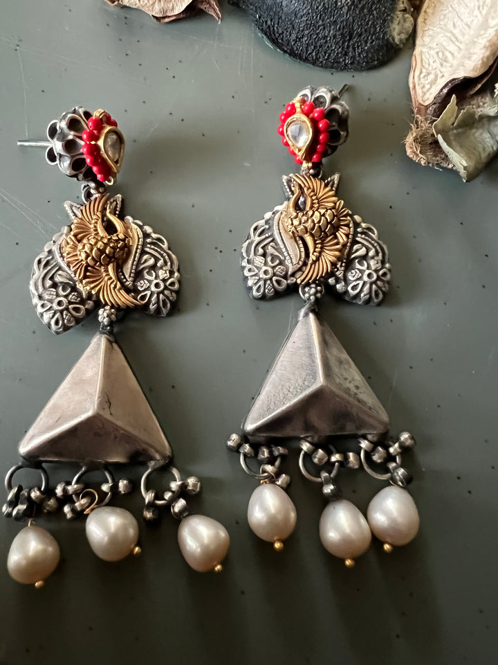 Fusion Kundan Silver Earrings | SHIVKA