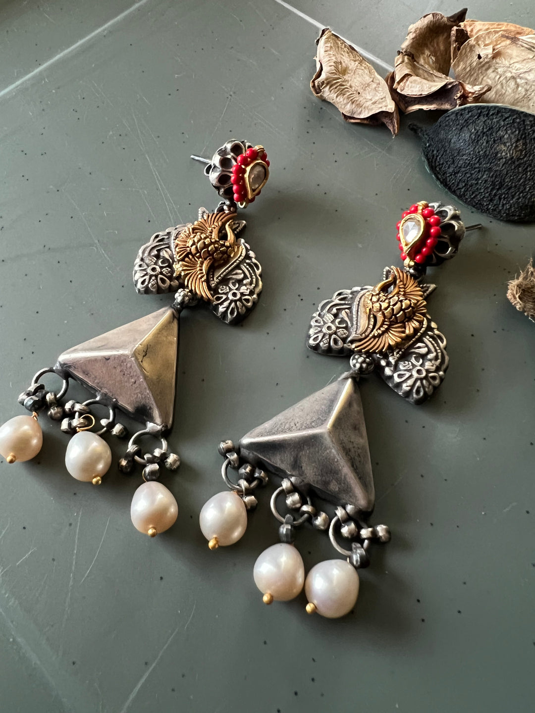 Fusion Kundan Silver Earrings | SHIVKA