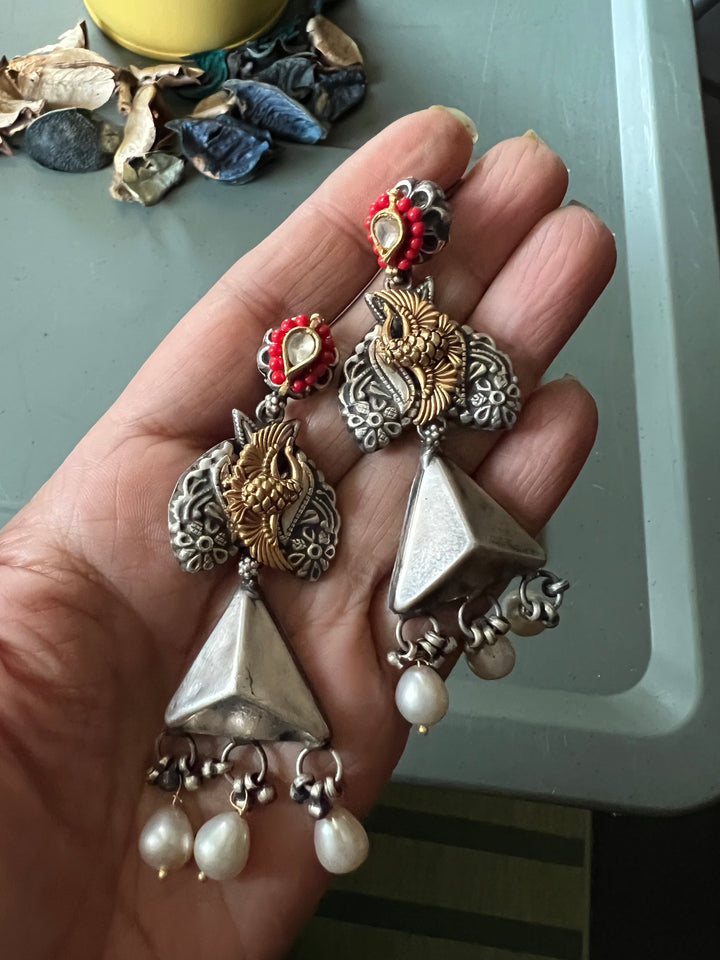 Fusion Kundan Silver Earrings | SHIVKA