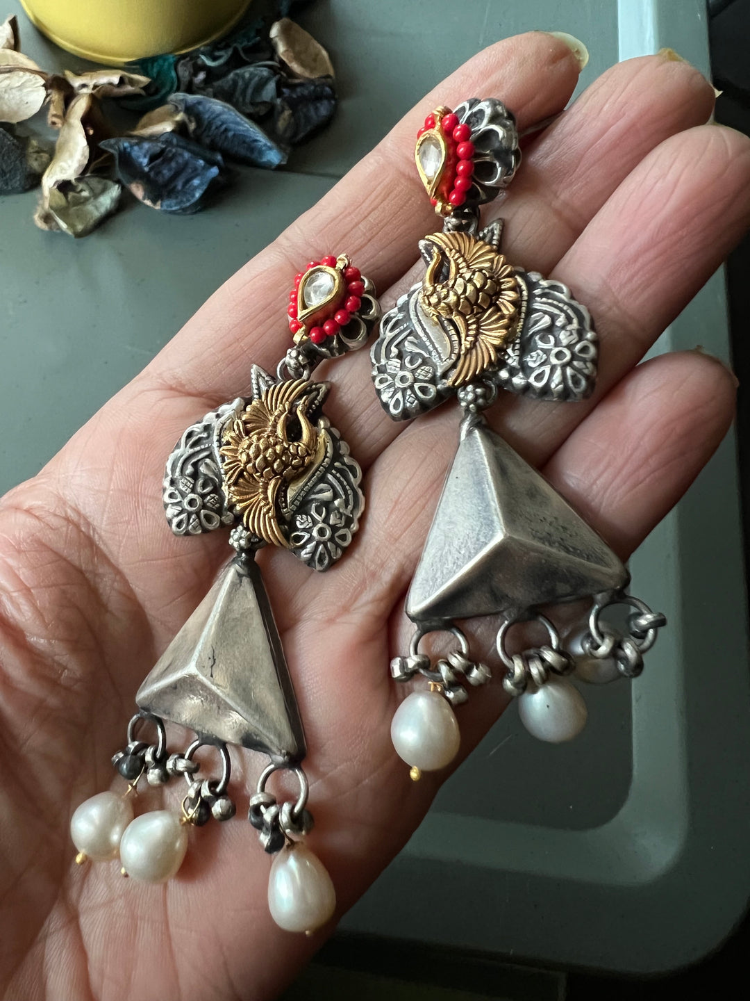 Fusion Kundan Silver Earrings | SHIVKA