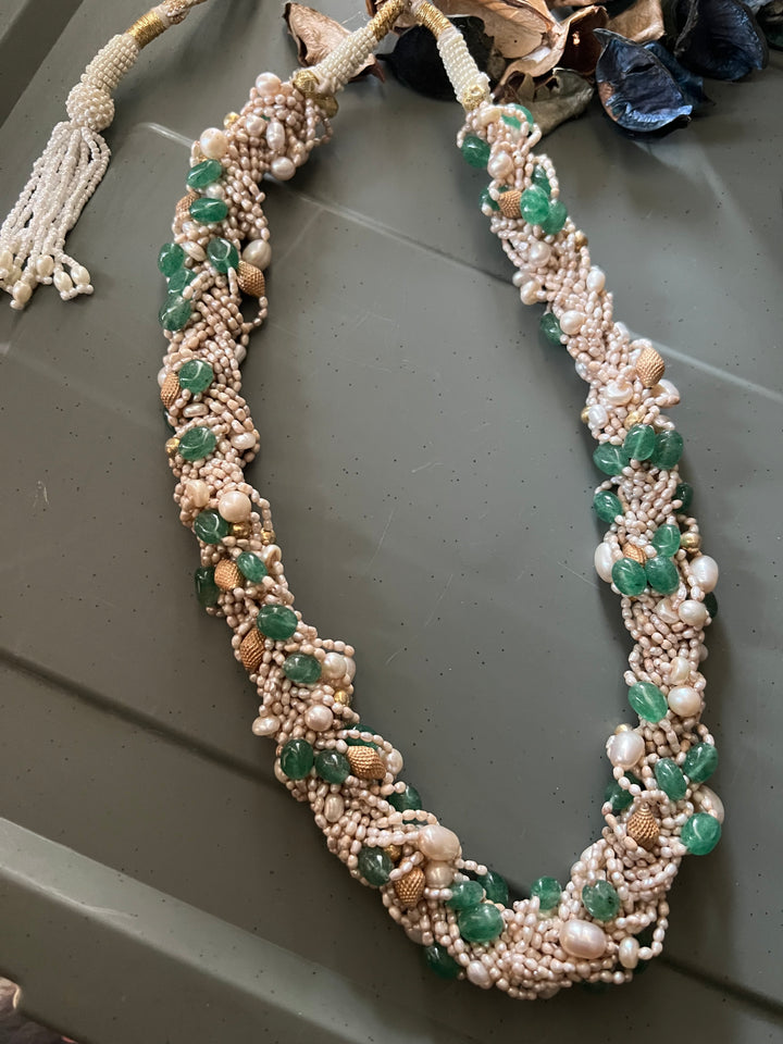 Handmade Real Gemstone & Pearl 925 Silver Fusion Necklace by SHIVKA