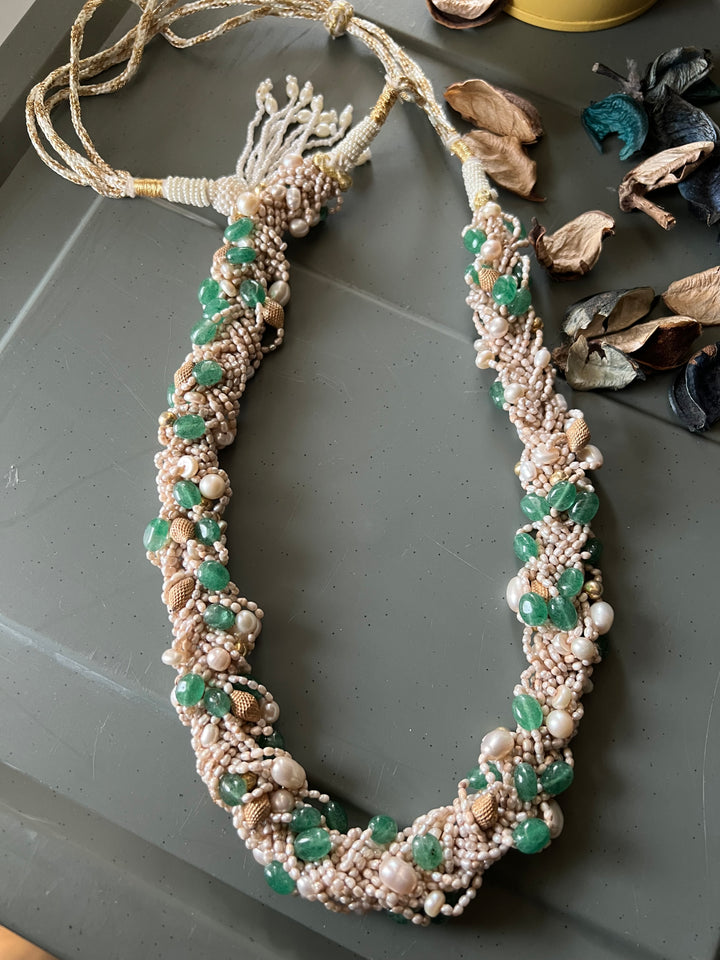 Handmade Real Gemstone & Pearl 925 Silver Fusion Necklace by SHIVKA