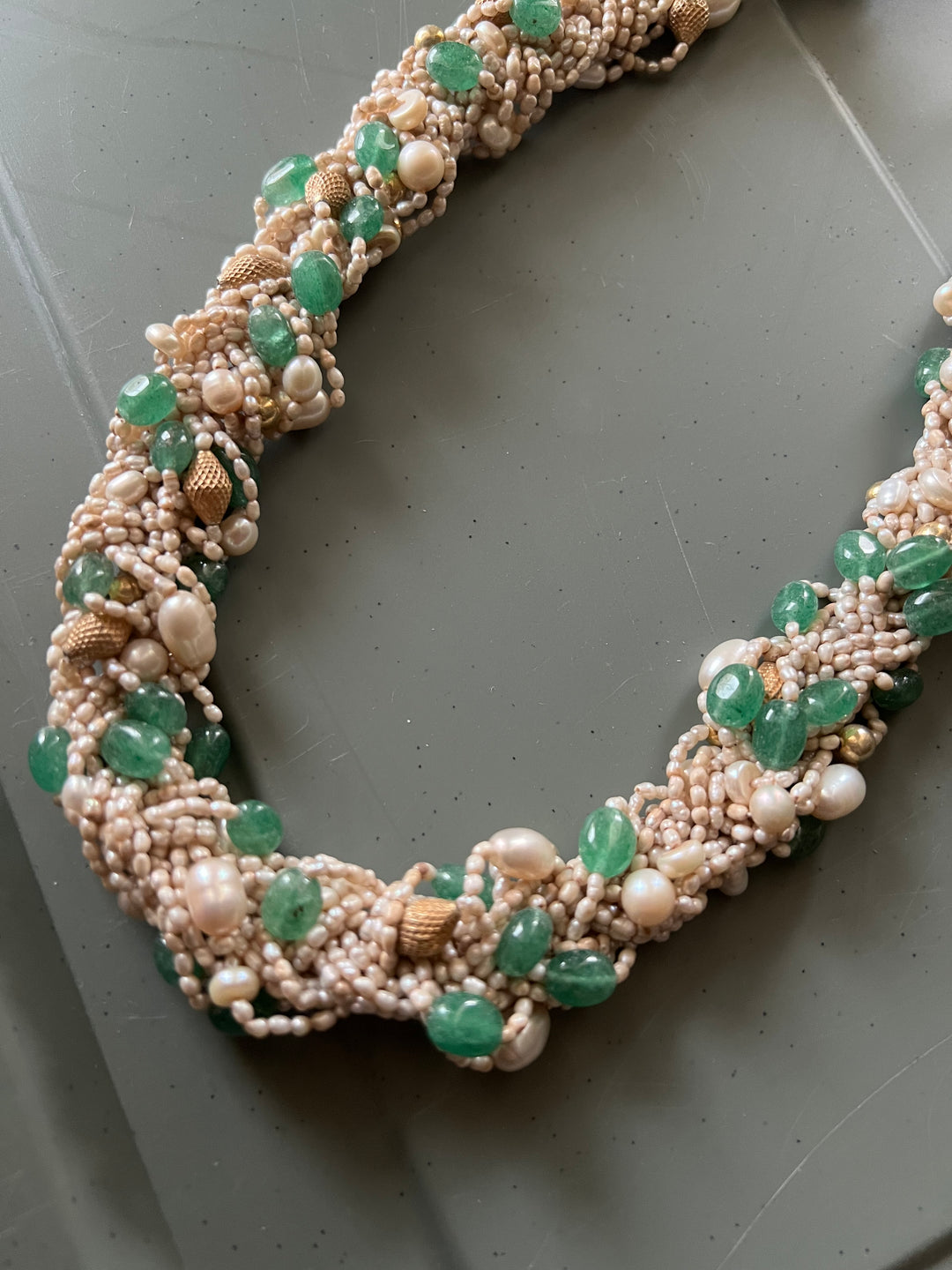 Handmade Real Gemstone & Pearl 925 Silver Fusion Necklace by SHIVKA