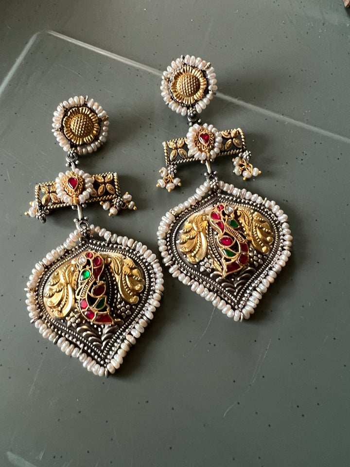 Fusion Kundan Silver Earrings | SHIVKA