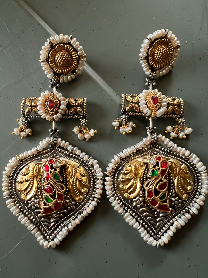 Fusion Kundan Silver Earrings | SHIVKA