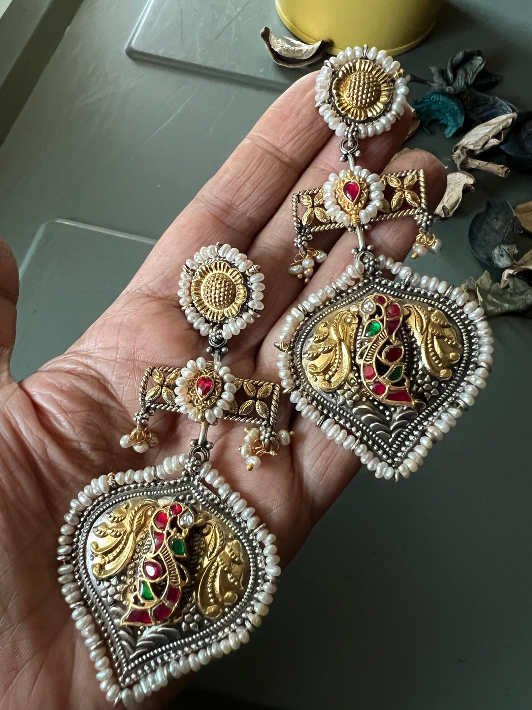 Fusion Kundan Silver Earrings | SHIVKA