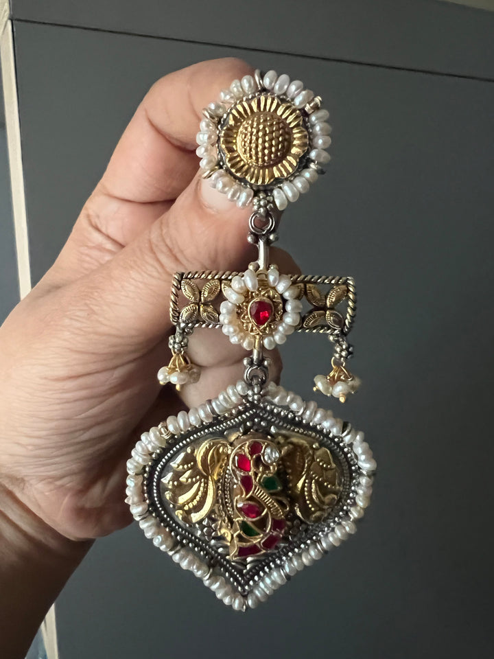 Fusion Kundan Silver Earrings | SHIVKA