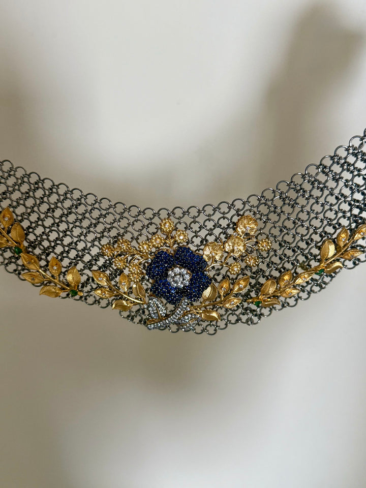 Handmade Floral Designer Necklace Set | Gold & Black Rhodium | SHIVKA