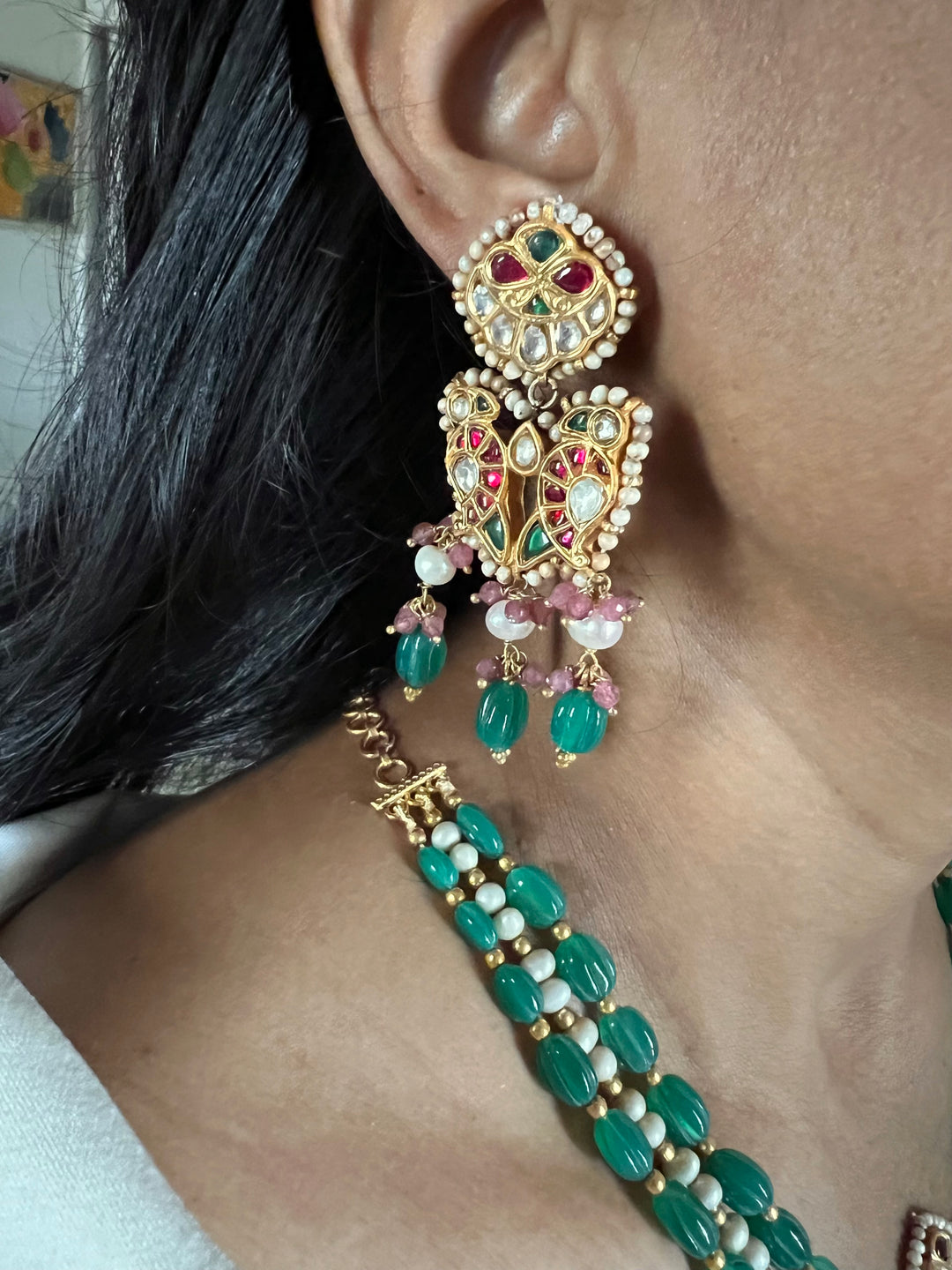 Elegant 925 Silver Jadau Kundan Necklace Set