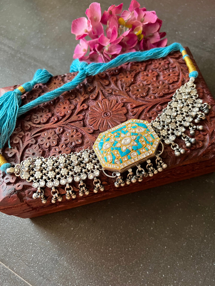 Kundan Embellished Pure 925 Silver Choker